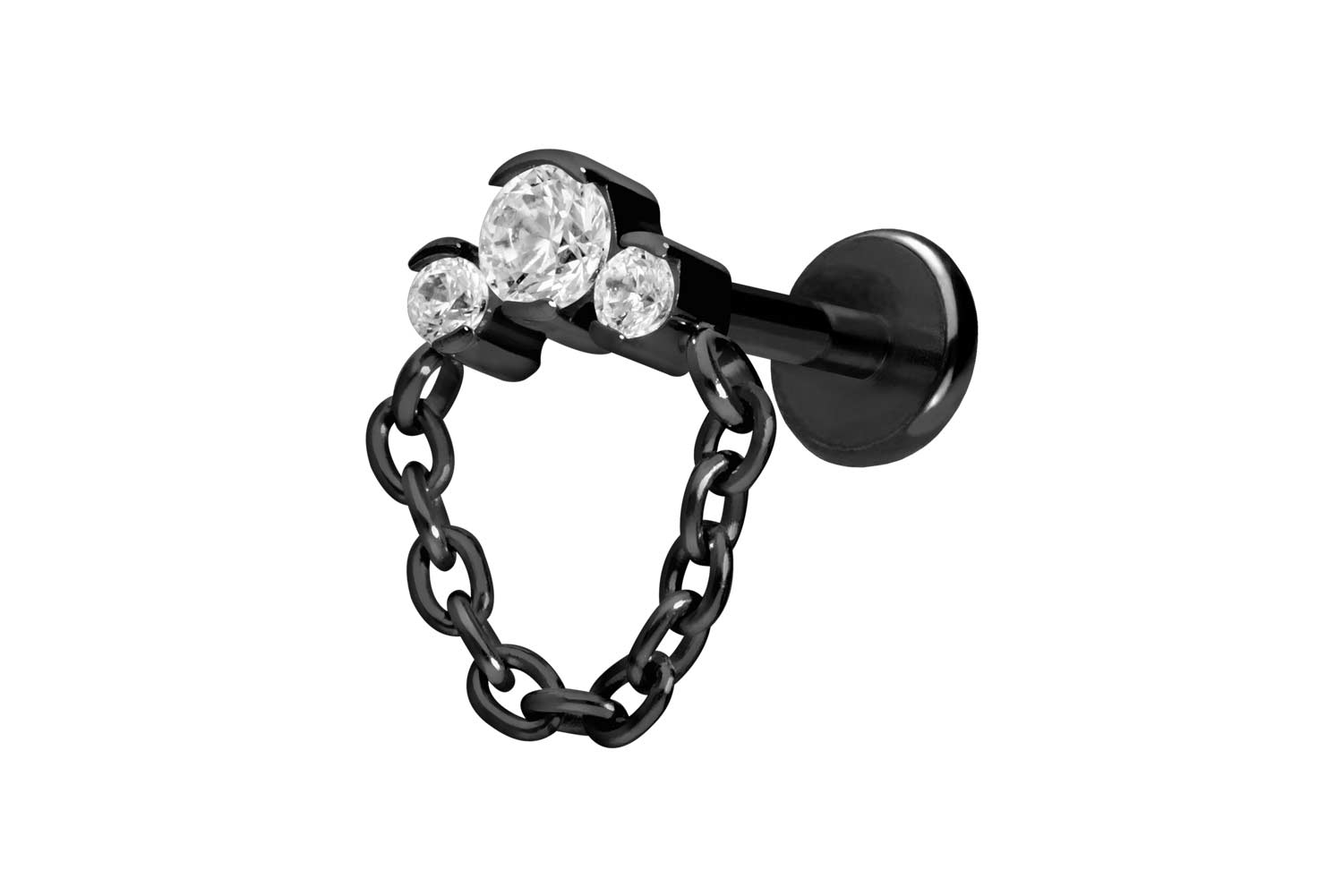 Titan Labret Piercing mit Push Fit 3 EINGEFASSTE KRISTALLE + KETTE